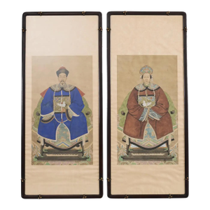 Pair of Chinese Patriarch Matriarch Ancestral Portraits