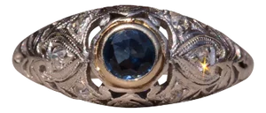 The Sound View Road: Antique Filigree Ring set with Sapphire and Diamonds