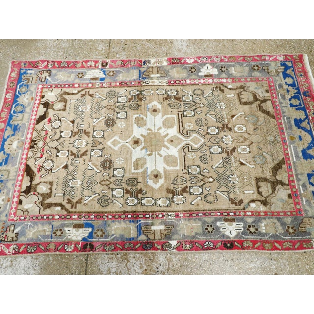Galerie Shabab Collection Mid-Century Persian Folk Rug With Cerulean Blue, Grey, Pink, and White Tones For Sale - Image 9 of 10