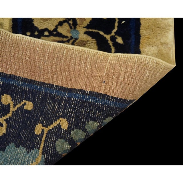 Textile 1920s Beige Floral Deco Classic Antique Chinese Peking Carpet 8'10'' X 14' Rug For Sale - Image 7 of 9