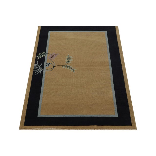 Art Deco Rug & Kilim’s Chinese Art Deco Style Rug With Camel Field and Blue Border For Sale - Image 3 of 7