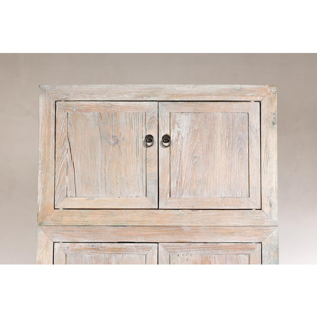 Vintage Chinese Whitewashed Elm Compound Cabinet, Mid-20th Century For Sale - Image 11 of 17