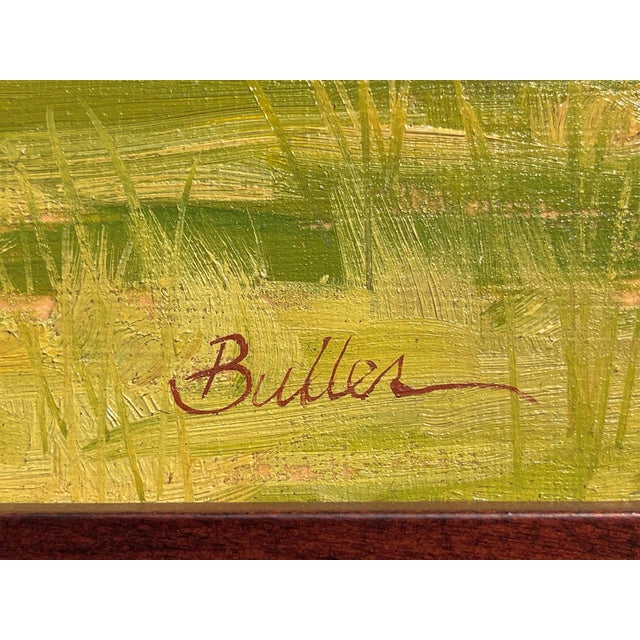 Stacked by Samantha Buller | Oil Painting of a hay shed with stacked bales in a field. For Sale - Image 4 of 5