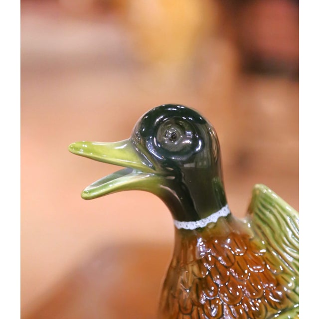 French Mid-20th Century French Painted Barbotine Ceramic Duck Pitcher For Sale - Image 3 of 12