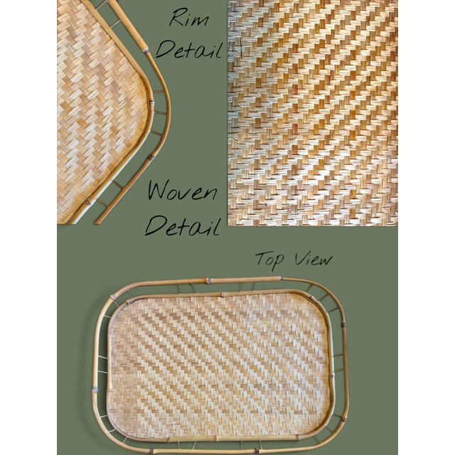 Vintage Bamboo Rattan Serving Trays-Set of 7-Woven-Tiki-Boho-MCM-60s-Coastal-Lap For Sale - Image 6 of 10