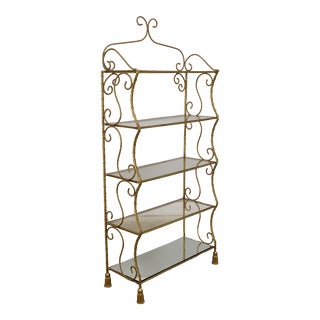 Rope & Tassel Design Gold Finish Metal Etagere Shelf For Sale