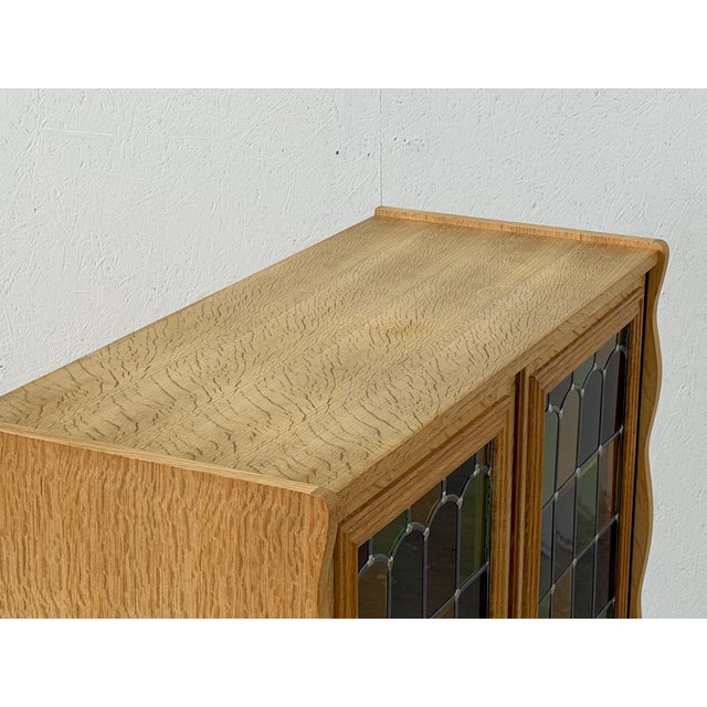 Vintage Oak Display Cabinet with Stained Glass Doors by Henning Kjærnulf, 1960s For Sale - Image 9 of 14