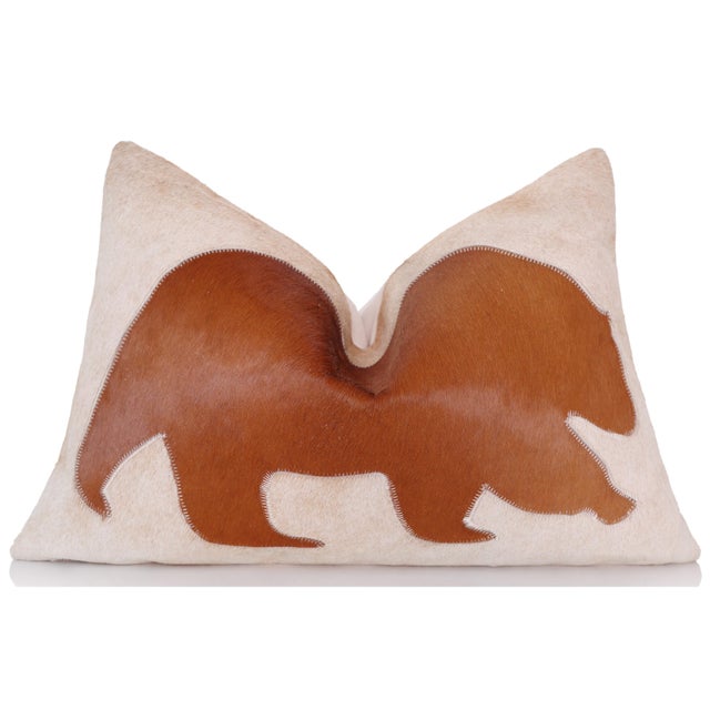 Luxury Genuine Cowhide Bear Throw Pillow 16x24 | Handmade Hair-on-Hide Leather Designer Lumbar Cushion For Sale - Image 9 of 10