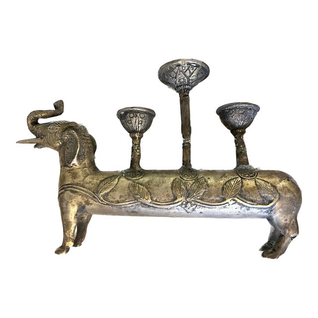 Mid Century Silver/Brass Elephant Candle Holder For Sale