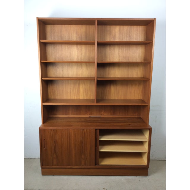 Danish Modern Two Piece Shelving Unit With Adjustable Shelves and Sliding Door Cabinets For Sale - Image 16 of 17