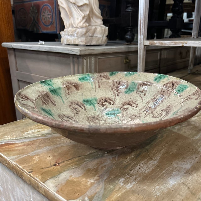 Rustic Mid 20th Century Speckled Decorative Ceramic Bowl For Sale - Image 3 of 11