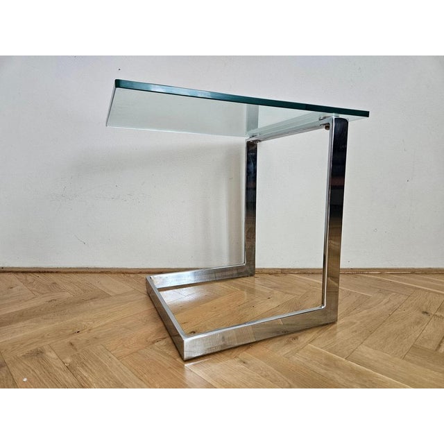 Mid-Century Cantilevered Glass & Chrome Side Coffee Table Gebra, 1980s For Sale - Image 4 of 17
