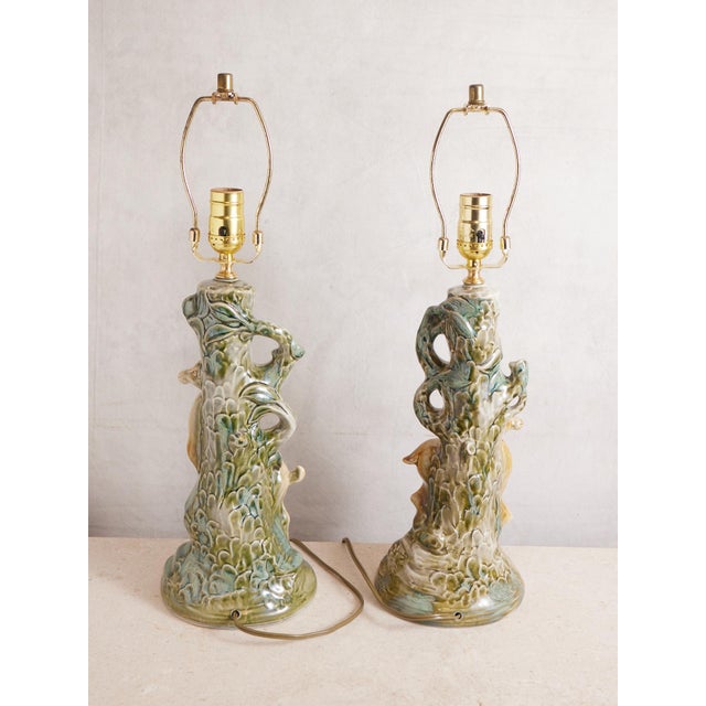Mid 20th Century Deer Ceramic Lamps With Majolica Style Glaze - a Pair For Sale - Image 9 of 17