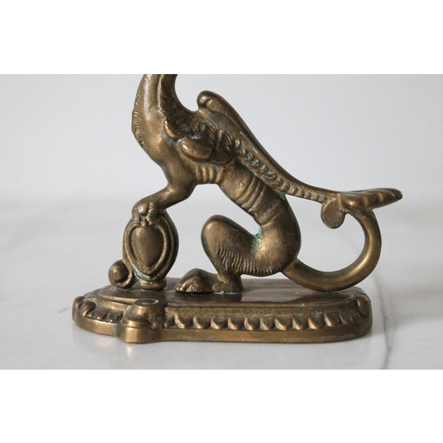 Vintage Victorian-Style Brass Griffin Candlestick Holder For Sale In Milwaukee - Image 6 of 10