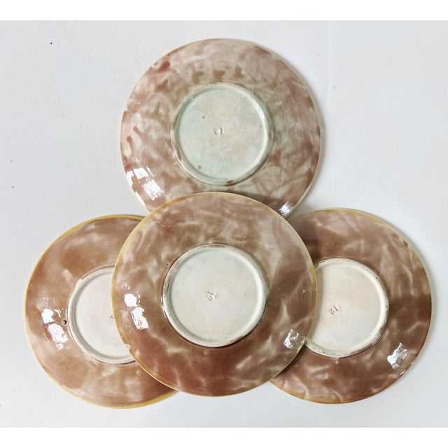 Yellow Set of 4 Antique 19th C Majolica Pineapple Pattern Tea Cups and Saucers C1880s. For Sale - Image 8 of 9