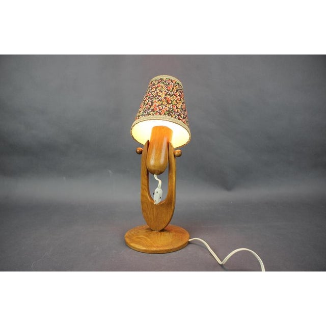 Mid-Century Adjustable Wooden Table Lamp with Floral Shade, Czechoslovakia, 1970 For Sale - Image 6 of 12