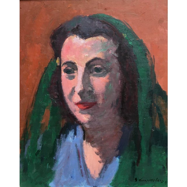 Georges Dessouslavy, Portrait de Femme au Foulard Vert, 1943, Oil on Canvas, Framed For Sale - Image 10 of 10