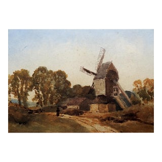 Early 20th Century English Mill Watercolor Painting For Sale
