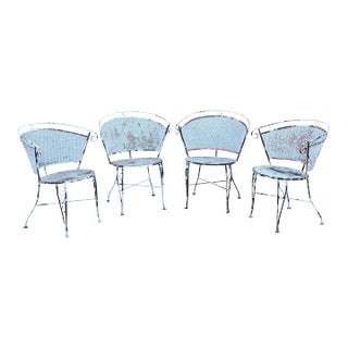 Mid Century Vintage Set of Four Wrought Iron Garden Chairs For Sale