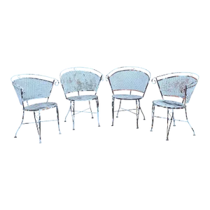 Mid Century Vintage Set of Four Wrought Iron Garden Chairs