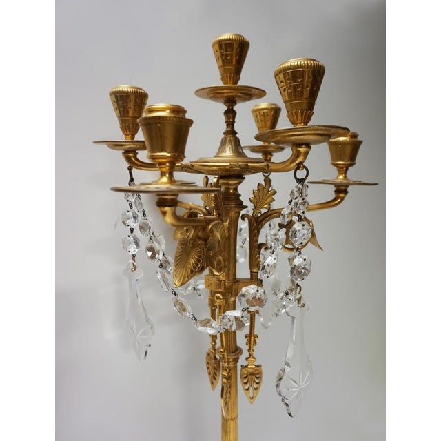French Empire Neoclassical 7-Light Candelabra in Gilt Bronze and Crystal For Sale - Image 10 of 18