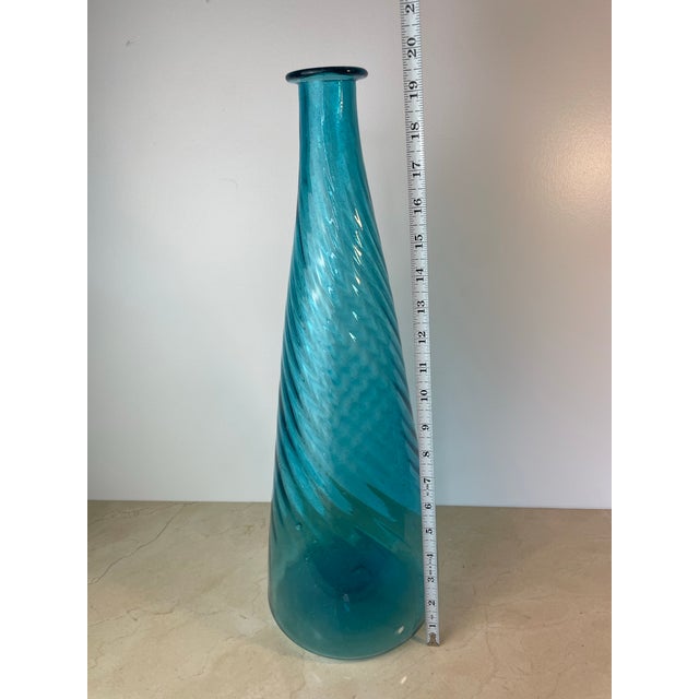 Vintage Hand-Blown Aqua Optic Swirl Art Glass Floor Bottle For Sale In Seattle - Image 6 of 8