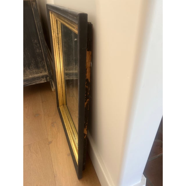French Provincial Early 20th Century Black & Giltwood Mirror With Foxed Glass For Sale - Image 3 of 10