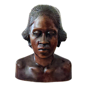 Vintage Hand-Carved Balinese Teak Bust Sculpture Artist Signed by Fatimah Damek