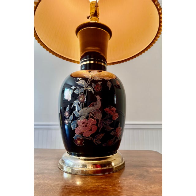 Mid 20th Century Chinoiserie Peacock Floral Lamp For Sale - Image 4 of 12
