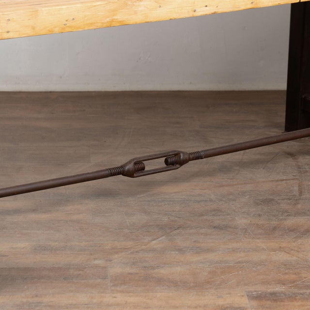 Reclaimed Bowling Lane Wood Top Industrial Dining or Work Table For Sale - Image 10 of 13