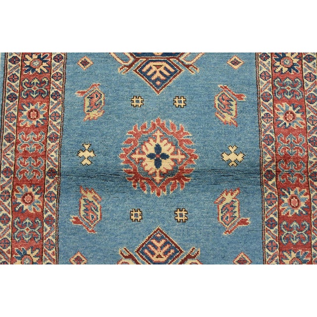 2020s Kazak Rug 3’2” X 4’8” Blue Wool Tribal Hand-Knotted Oriental Carpet For Sale - Image 5 of 13