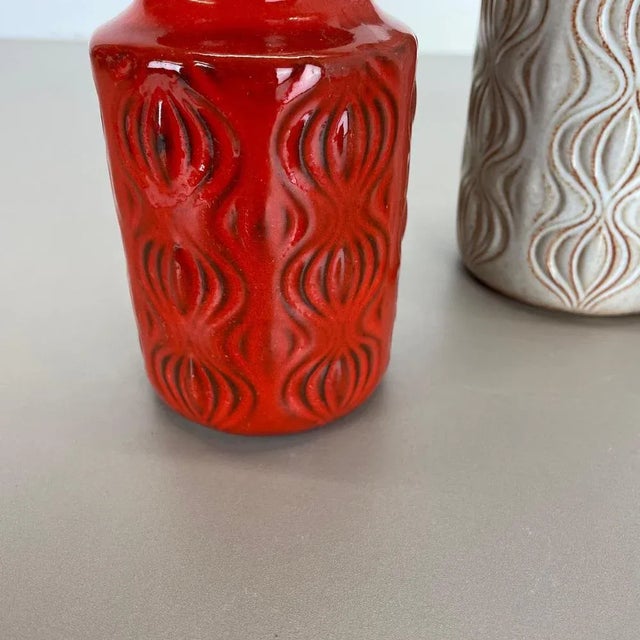 Red Pottery Fat Lava Vases from Scheurich, Germany, 1970s, Set of 3 For Sale - Image 8 of 18