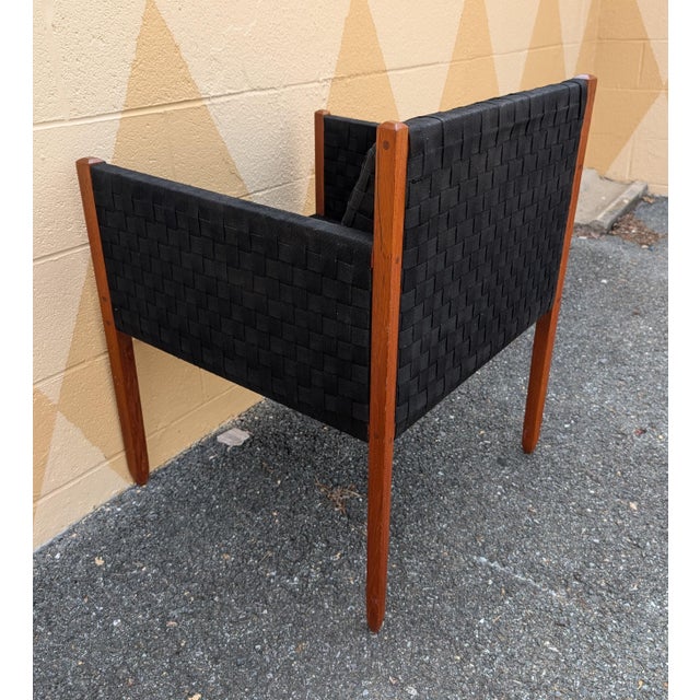 Vintage Shaker Style Armchair With Hand-Woven Canvas Checkerboard Seat For Sale - Image 4 of 10