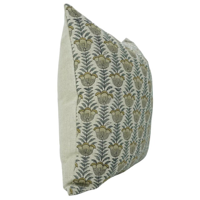 Contemporary Hand Block Print Thick Linen Pillow Cover by Fabdivine, 22"X22",Lotus For Sale - Image 3 of 8