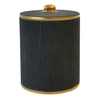 Italian Porcelain Vanity Box by L'Objet, Dark Charcoal Grey and Gold, Italy For Sale