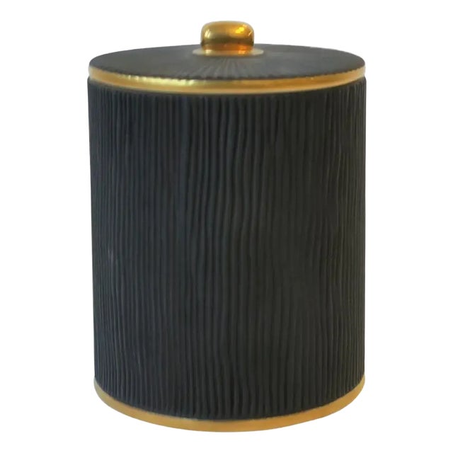Italian Porcelain Vanity Box by L'Objet, Dark Charcoal Grey and Gold, Italy For Sale