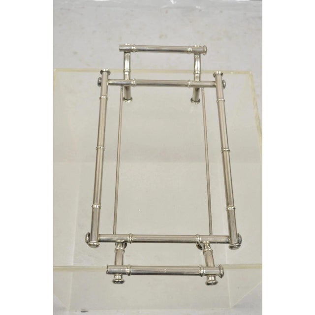Vintaga Italian Hollywood Regency Faux Bamboo Silver Plated Serving Platter Stand For Sale In Philadelphia - Image 6 of 10