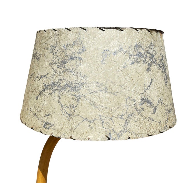 1950s Rare Restored Two-Tier Rattan Floor Lamp W/ Built-in Formica Top Side Table For Sale - Image 10 of 11