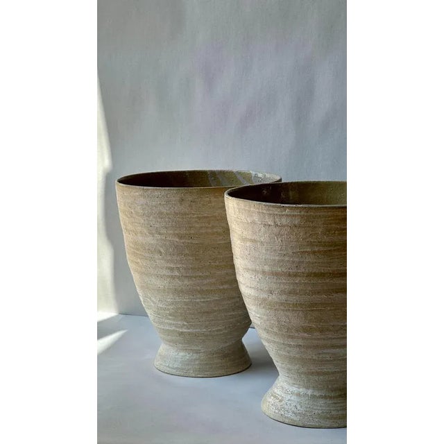 Beige Stoneware Krater Vase by Elena Vasilantonaki For Sale - Image 10 of 12