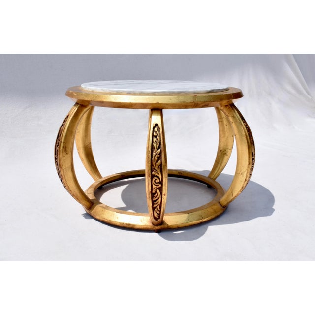 1970s Gold Giltwood Open Marble Top End Tables, Italy For Sale - Image 4 of 8