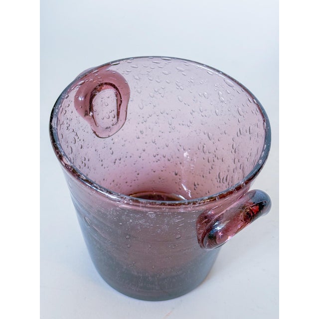 Mid-Century Modern Vintage La Verrerie De Biot French Amethyst Bubbled Blown Glass Ice Bucket, 1980s For Sale - Image 3 of 8