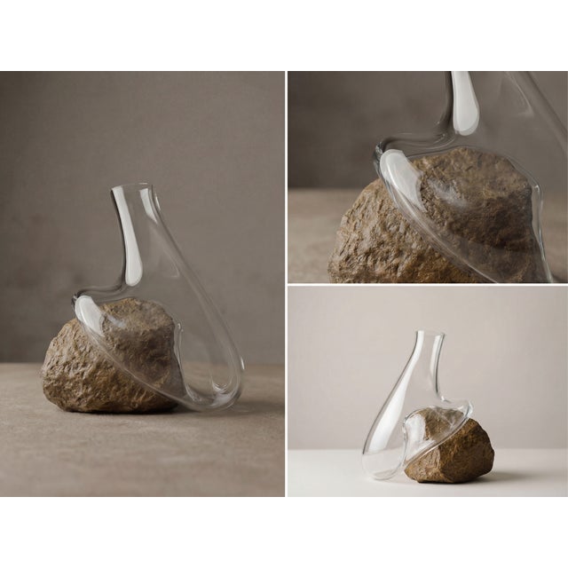 Contemporary Modern Crystal Vase With Natural Stone Base – Sculptural Home Decor Accent For Sale - Image 3 of 7
