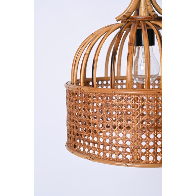 French Riviera Round Pendant in Rattan and Wicker, Italy, 1970s For Sale - Image 9 of 12