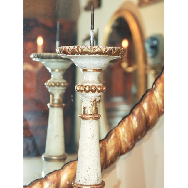 Wood White and Gold Large Scale Italian Pricket Sticks - a Pair For Sale - Image 7 of 9