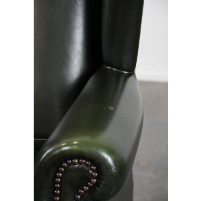 Chesterfield Wing Chair in Cowhide Leather For Sale - Image 13 of 17