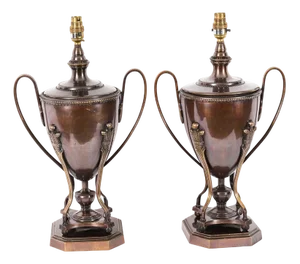Vintage Twin-Handled Urn Lamps in Bronze, 20th Century, Set of 2