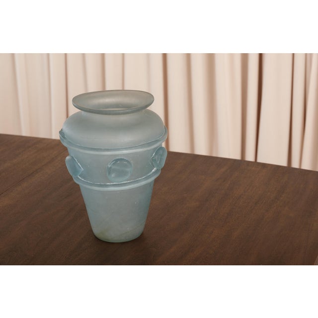 Vintage Frosted Aqua Glass Vase For Sale - Image 17 of 18