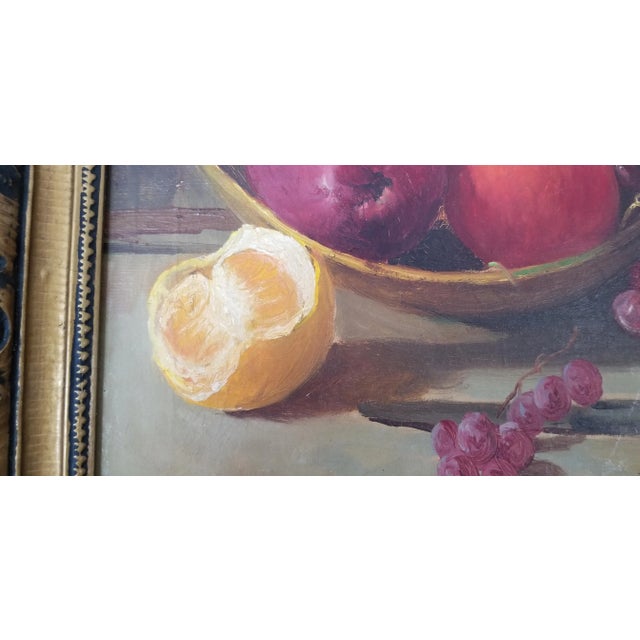 1950s Vintage Fruit Still Life Oil on Canvas Painting, Signed For Sale - Image 5 of 13