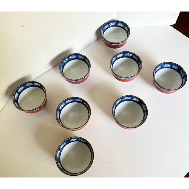 Mid 20th Century Vintage Japanese Imari Bowls With Markings Set of 8