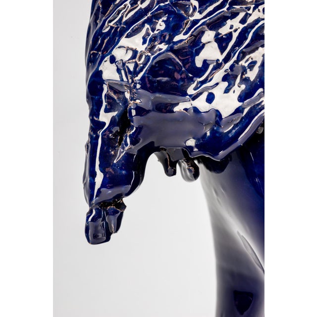 Sculptural Vase in Blue Glazed Ceramic by Giacinto Cerone, Italy, 1993 For Sale - Image 4 of 13